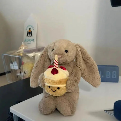 Jelly and Cat Shy Bunny Bonnie Brings Birthday Cake Doll Cute Soothing Companion Plush Doll Soothing Toy Holiday Gift
