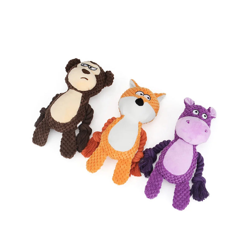 Cute Animal Rope Dog Toy Cute Plush Puppy Chew Pet Squeak Knot Toy Cartoon Rabbit Monkey